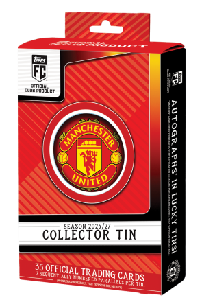 Topps Manchester United Collector Tin 2026/27 – 35 Cards, 2 Numbered Parallels & Autographs in Lucky Boxes