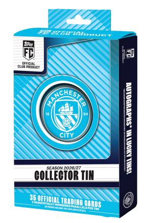 Topps Manchester City Collector Tin 2026/27 – 35 Cards, 2 Numbered Parallels + Lucky Box Autographs