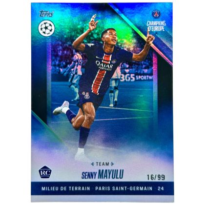Senny Mayulu 2024-25 Topps Paris Saint-Germain Champions d’Europe Blue Rookie 16/99 PSG