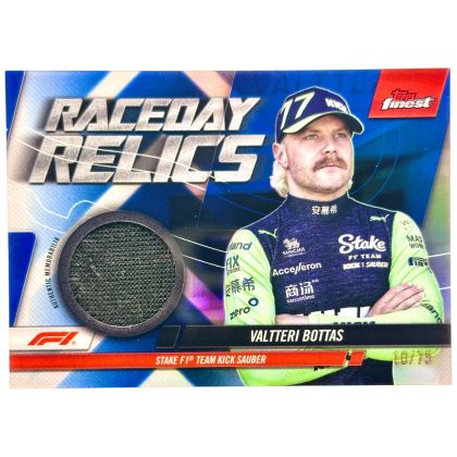 Valtteri Bottas 2024 Topps Finest Formula 1 - Raceday Relics Blue Refractor 10/75 #RDR-BOT Kick Sauber