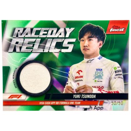 Yuki Tsunoda 2024 Topps Finest Formula 1 - Raceday Relics Green 50/50 #RDR-TSU Visa Cash RB