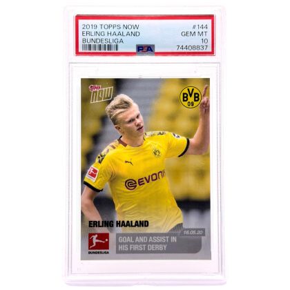 Erling Haaland 2019 Topps Now Bundesliga - Goals and assist in his forst derby #144 BVB PSA 10