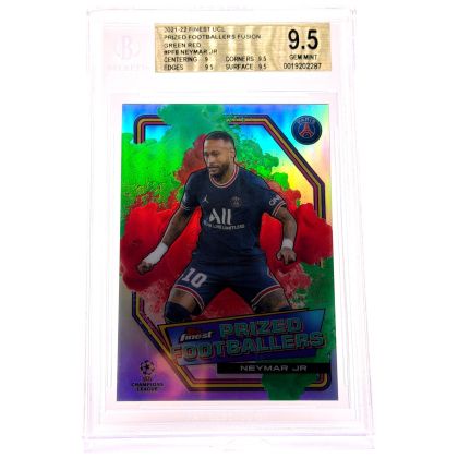 Neymar Jr 2021-22 Topps Finest UCL Prized Footballers Fusion Green Red #PFF-8 11/30 PSG BGS 9.5