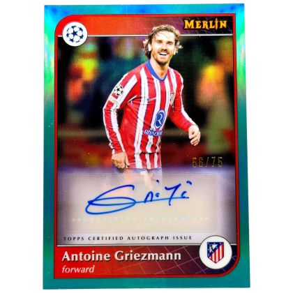 Antoine Griezmann 2024-25 Topps Merlin UCC - Aqua AUTO 56/75 #AU-GR Atletico Madrid