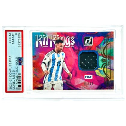 Lionel Messi 2023-24 Panini Donruss FIFA - Kit Kings Player Worn GOLD 07/10 #KK-LM Argentina PSA 8