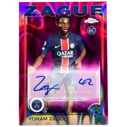 Yoram Zague 2024-25 Topps Chrome UCC - Rookie RC AUTO Pink Lava 020/250 #CA-YZ PSG
