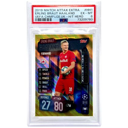 Erling Haaland 2019 Topps Match Attax Extra UCL - Rookie RC HAT-TRICK HERO #HH1 PSA 6 Salzburg