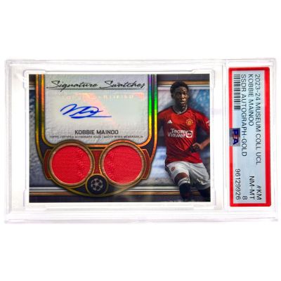 Kobbie Mainoo 2023-24 Topps Museum Collection - Dual Match Worn Relic AUTO GOLD 24/50 #SSDR-KM Manchester United PSA 8