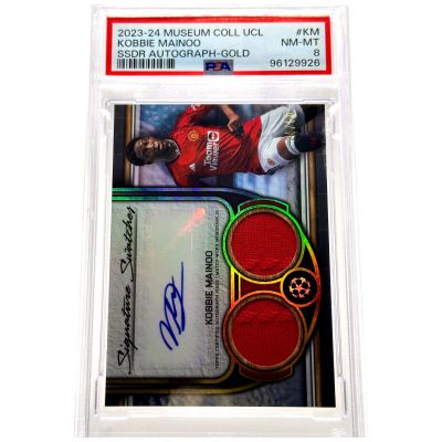 Kobbie Mainoo 2023-24 Topps Museum Collection - Dual Match Worn Relic AUTO GOLD 24/50 #SSDR-KM Manchester United PSA 8