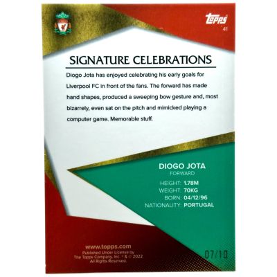 Diogo Jota 2021-22 Topps Liverpool FC Team Set - Signature Celebrations #41 7/10
