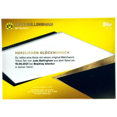 Jude Bellingham 2021 Topps BVB Team Set - Match Worn Patch (Besiktas vs BVB 2021)