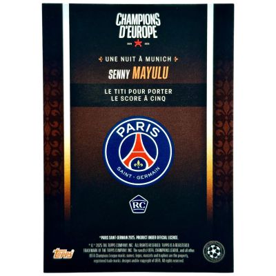 Senny Mayulu 2024-25 Topps Paris Saint-Germain Champions d’Europe Orange Rookie 9/25 PSG