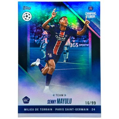 Senny Mayulu 2024-25 Topps Paris Saint-Germain Champions d’Europe Blue Rookie 16/99 PSG
