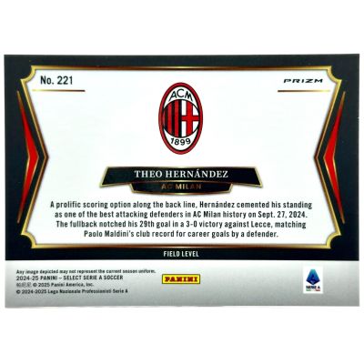 Theo Hernandez 2024-25 Panini Select Serie A - Peacock Prizm SSP #221 AC Milan