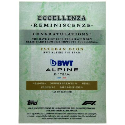 Esteban Ocon 2024 Topps Eccellenza Formula 1 - Reminiscenza Relic GREEN 73/99 Alpine