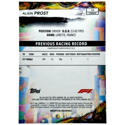 Alain Prost 2024 Topps Finest Formula 1 - Base common 20/25 #76 