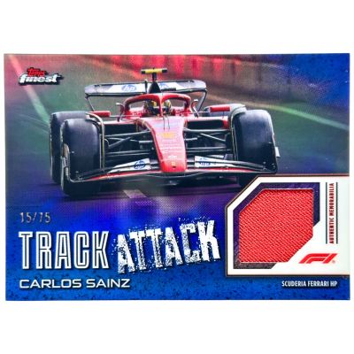 Carlos Sainz 2024 Topps Finest Formula 1 - Track Attack Relic Blue Refractor 15/75 #TAR-SAI Ferrari