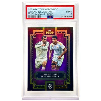 Zinedine Zidane / Jude Bellingham 2023-24 Topps Deco - Then and now PURPLE 5/25 PSA 9 Real Madrid 
