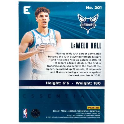 LaMelo Ball 2020-21 Panini Card Chronicles - TEAL Rookie Essentials RC #201 Charlotte Hornets