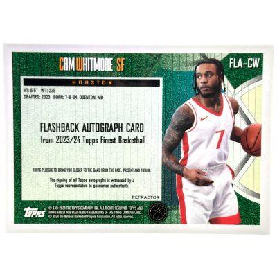 Cam Whitmore 2023-24 Topps Finest - Flashback Gold Geometric AUTO RC #FLA-CW Houston Rockets