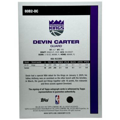 Devin Carter 2024-25 Topps Flagship - AUTO 45th Anniversary GOLD 19/50 #80B2-DC Sacramento Kings