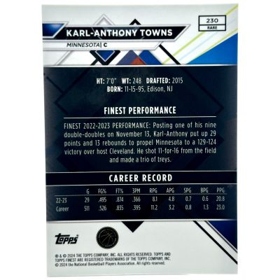 Karl-Anthony Towns 2024 Topps Finest 6/15 #230 rare Minnesota