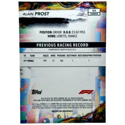 Alain Prost 2024 Topps Finest Formula 1 - Common BLACK 5/25 #99 
