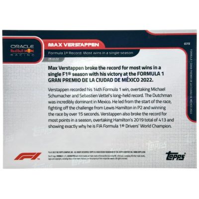 Max Verstappen 2022 Topps Now Formula 1 - Most wins in a single season #073