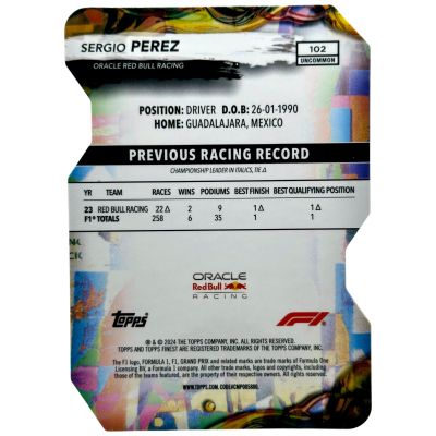 Sergio Perez 2024 Topps Finest Formula 1 Uncommon Die-Cut 21/75 #102
