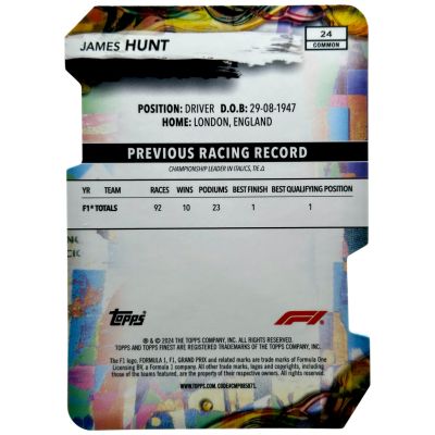 James Hunt 2024 Topps Finest F1 - Common 31/99 Die-Cut #24