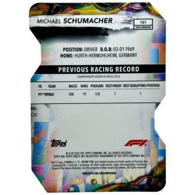 Michael Schumacher 2024 Topps Finest Formula 1 - Uncommon Die-Cut 62/75 #191 Ferrari