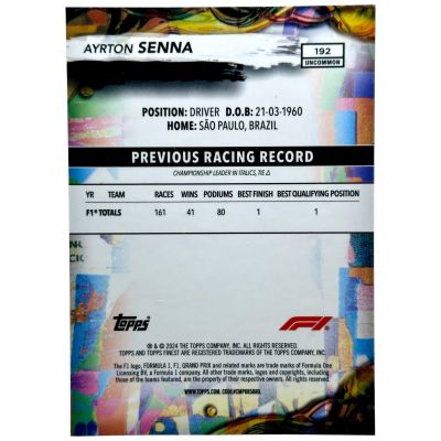Ayrton Senna 2024 Topps Finest Formula 1 - Uncommon GOLD Refractor 16/25 #192 McLaren