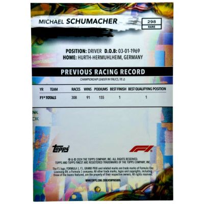 Michael Schumacher 2024 Topps Finest - Rare BLUE Refractor 09/99 #298 Ferrari