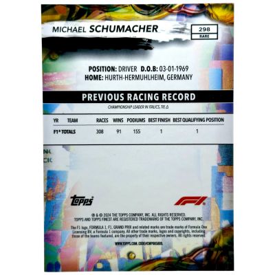 Michael Schumacher 2024 Topps Finest - Rare BLUE Refractor 49/99 #298 Ferrari