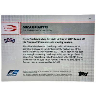 Oscar Piastri 2021 Topps Now F2 Rookie #89