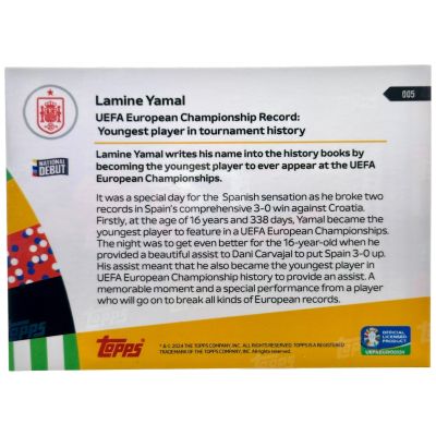Lamine Yamal 2024 Topps Now UEFA Euro - National Debut Rookie RC #002 Spania
