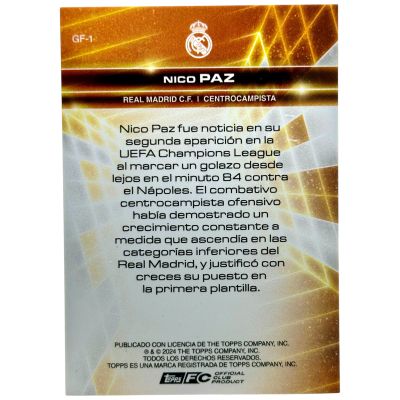 Nico Paz 2024-25 Topps Real Madrid Fan Set Golden Future Refractor 50/99 #GF-1 Real Madrid