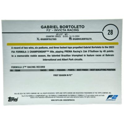 Gabriel Bortoleto 2024 Topps Chrome Sapphire Edition Formula 1 - Rookie F2 #28
