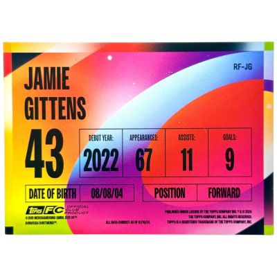 Jamie Gittens 2024-25 Topps Borussia Dortmund - Rainbow Flick Case Hit #RF-JG