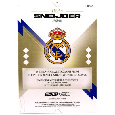 Wesley Sneijder 2025-26 Topps Real Madrid Los Blancos AUTO #LB-WS Real Madrid
