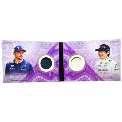 Max Verstappen/ Yuki Tsunoda 2025 Topps F1 Eccellenza Reliquia La Squadra Race Used Suit Relic BOOKLET 10/50 Red Bull Racing