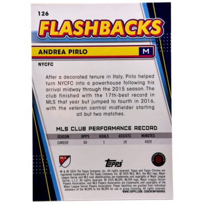 Andrea Pirlo 2024-25 Topps Chrome Major League Flashbacks Orange 1/25 #126 MLS