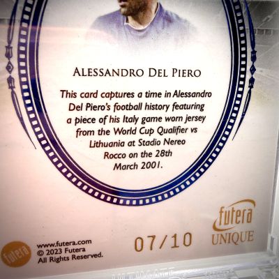 Alessandro Del Piero 2023 Futera Unique - Legends Match Worn Relic 7/10 #LEG08 Italia