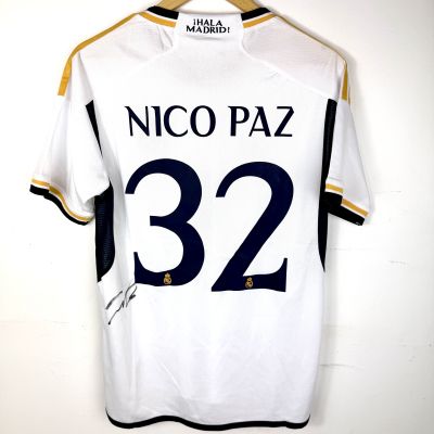Nico Paz - Tricou original Real Madrid nr 32 cu autograf (semnat personal) + Certificat de autenticitate + Dovada Foto