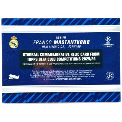 Franco Mastantuono 2025-26 Topps UCC Flagship - Starball Relic 3/5 Rookie #SCR-FM Real Madrid