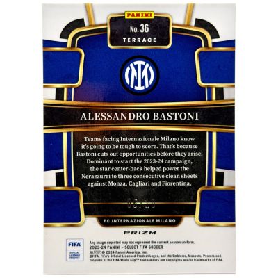 Alessandro Bastoni 2023-24 Panini Select Serie A Soccer - Gold Wave 05/10 #36 Inter Milan