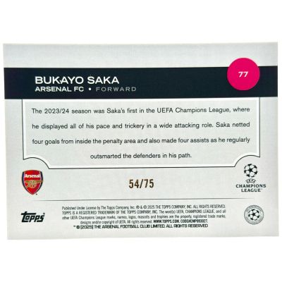 Bukayo Saka 2024-25 Topps UCC Flgaship - PINK 54/75 #77 Arsenal
