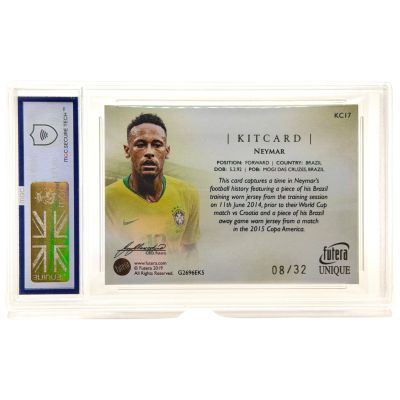 Neymar 2019 Futera Unique Football - Match Worn Double Patch 08/32 #KC17 Brazilia MGC 10