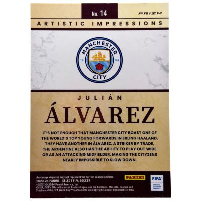 Julian Alvarez 2023-24 Panini Select Fifa Soccer #14 Case Hit Artistic imresions Manchester City
