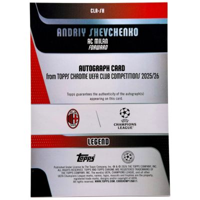 Andriy Shevchenko 2025-26 Topps Chrome UCC AUTO #CLA-SH 47/75 AC Milan